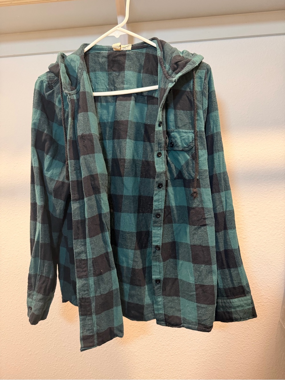 Buckle Teal and Black Plaid Button-Down Hooded Shirt